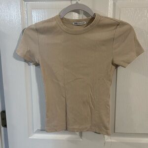 ZARA small cream tan short sleeve shirt